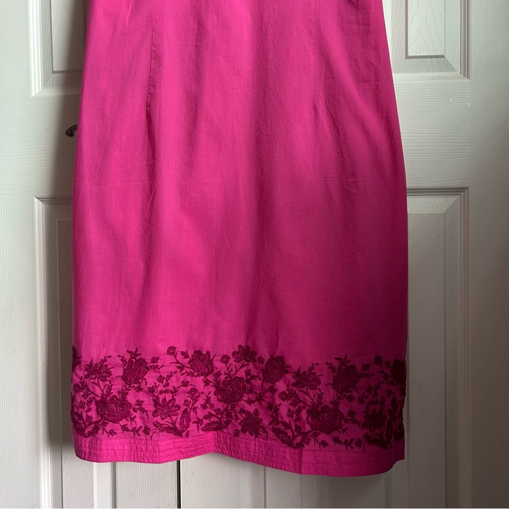 Jessica London hot pink sleeveless cotton embroidered shift dress - Picture 3 of 6